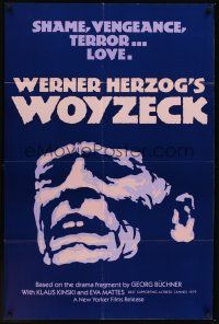 1a995 WOYZECK 1sh '79 Werner Herzog, c/u of crazed Klaus Kinski about to hit Eva Mattes!