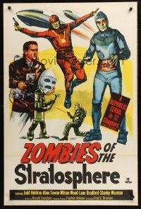 1a999 ZOMBIES OF THE STRATOSPHERE 1sh '52 Republic serial, great art of aliens with guns!