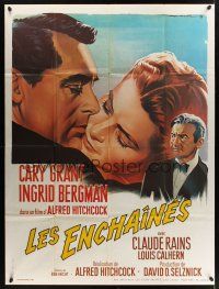 1b126 NOTORIOUS French 1p R70s art of Cary Grant & Ingrid Bergman by Roger Soubie, Alfred Hitchcock