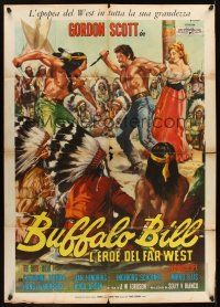 1b208 BUFFALO BILL Italian 1p '65 art of Gordon Scott vs Native American by Renato Casaro!