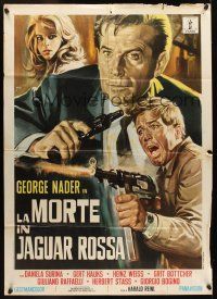 1b230 DEATH IN THE RED JAGUAR Italian 1p '70 George Nader, cool crime art by Antonio Mos!
