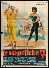 1b273 LE MAGNIFICHE SETTE Italian 1p '61 art of sexy girls on beach by Giorgio Olivetti!