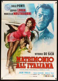 1b284 MARRIAGE ITALIAN STYLE Italian 1p '64 de Sica, art of sexy Loren & Mastroianni by Crovato!