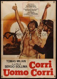 1b310 RUN, MAN, RUN! Italian 1p '68 artwork of cowboy holding knife to guy's throat by Aller!