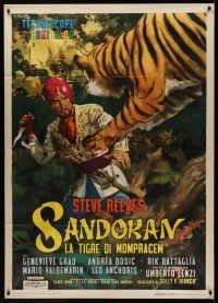 1b314 SANDOKAN THE GREAT Italian 1p '65 Umberto Lenzi, Ciriello art of tiger leaping at Reeves!