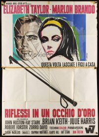 1b402 REFLECTIONS IN A GOLDEN EYE Italian 2p '67 different art of Liz Taylor & Marlon Brando!