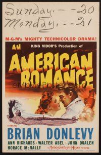 1b429 AMERICAN ROMANCE WC '44 art of Brian Donlevy & Ann Richards, directed by King Vidor!
