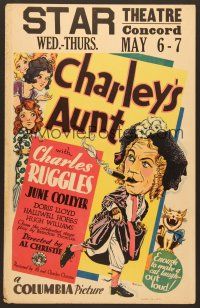 1b453 CHARLEY'S AUNT WC '30 art of Charlie Ruggles dressed as old lady & smoking cigar by Spicker!