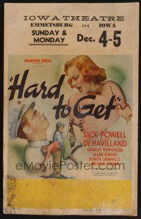 1b502 HARD TO GET WC '38 Dick Powell, Olivia de Havilland, cool different artwork!