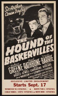1b510 HOUND OF THE BASKERVILLES 13x22 WC R1975 Sherlock Holmes, with art from the original poster!