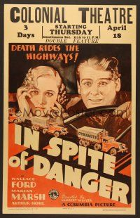 1b516 IN SPITE OF DANGER WC '35 great art of Ford & Marsh behind the wheel of a dynamite truck!