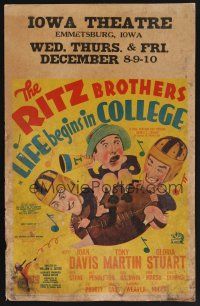 1b530 LIFE BEGINS IN COLLEGE WC '37 wacky art of The Ritz Brothers playing football!