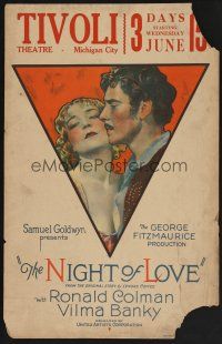1b555 NIGHT OF LOVE WC '27 stone litho of gypsy Ronald Colman & pretty Duchess Vilma Banky!