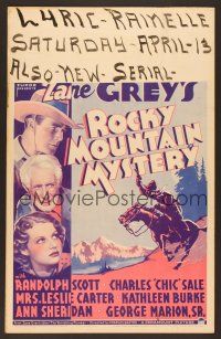 1b574 ROCKY MOUNTAIN MYSTERY WC '35 Zane Grey, art of Randolph Scott, Ann Sheridan & Chic Sale!
