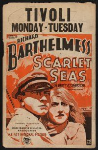 1b580 SCARLET SEAS WC '28 close up art of Richard Barthelmess & Betty Compson!