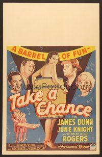 1b597 TAKE A CHANCE WC '33 art of James Dunn & Buddy Rogers + sexy naked girl in barrel!