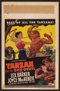1b598 TARZAN & THE SHE-DEVIL WC '53 sexy Joyce MacKenzie swings whip at barechested Lex Barker!