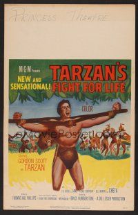 1b599 TARZAN'S FIGHT FOR LIFE WC '58 close up art of Gordon Scott bound with arms outstretched!