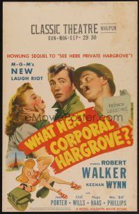 1b621 WHAT NEXT, CORPORAL HARGROVE? WC '45 Al Hirschfeld art of Robert Walker & Jean Porter!