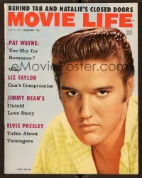 1c099 MOVIE LIFE magazine January 1957 intense close portrait of Elvis Presley from Love Me Tender