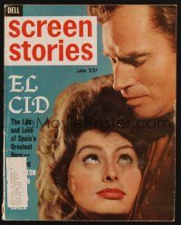 1c113 SCREEN STORIES magazine January 1962 Charlton Heston & Sophia Loren starring in El Cid!