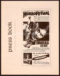 1c198 DRACULA A.D. 1972/CRESCENDO pressbook '72 Hammer horror double-bill, vampires & gore!