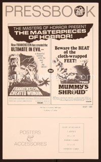 1c208 FRANKENSTEIN CREATED WOMAN/MUMMY'S SHROUD pressbook '67 Peter Cushing, monster double-bill!