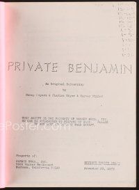 1c162 PRIVATE BENJAMIN revised 4th draft script Nov 28, 1979, screenplay by Meyers, Shyer & Miller