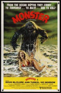 1d214 HUMANOIDS FROM THE DEEP Aust 1sh '80 art of monster looming over sexy girl on beach!