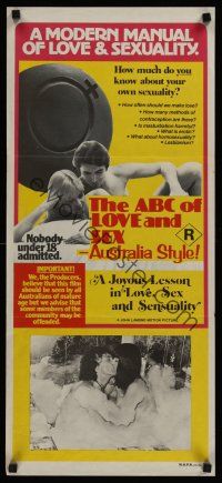 1d234 ABC OF LOVE & SEX: AUSTRALIA STYLE Aust daybill '78 John D. Lamond, a manual of love & sex!