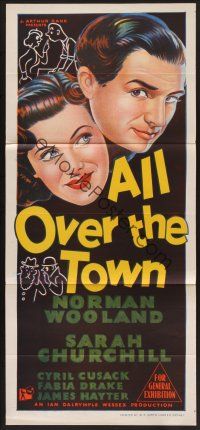 1d243 ALL OVER THE TOWN Aust daybill '49 Norman Wooland, Sarah Churchill, English comedy!
