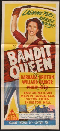 1d254 BANDIT QUEEN Aust daybill '50 stone litho of sexy Barbara Britton with whip!