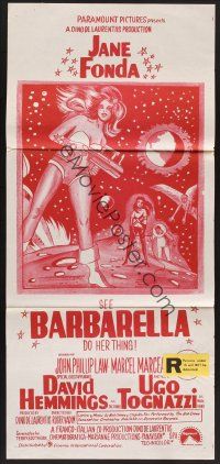 1d256 BARBARELLA Aust daybill R70s stone litho of Jane Fonda, Roger Vadim!