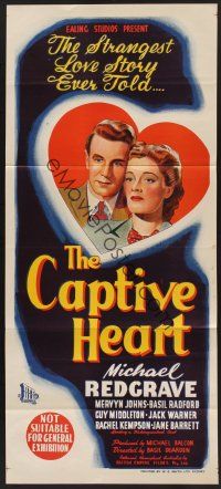 1d272 CAPTIVE HEART Aust daybill '47 Michael Redgrave escapes from a WWII concentration camp!