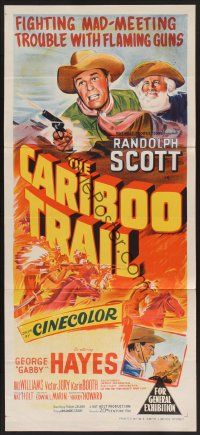 1d274 CARIBOO TRAIL Aust daybill '50 Randolph Scott & Gabby Hayes fighting mad!