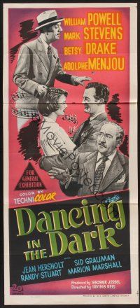 1d293 DANCING IN THE DARK Aust daybill '49 William Powell, Betsy Drake, Mark Stevens, different!