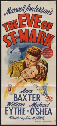 1d310 EVE OF ST. MARK Aust daybill '44 lovers Anne Baxter & William Eythe are separated by WWII!