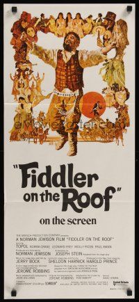 1d315 FIDDLER ON THE ROOF Aust daybill '71 cool artwork of Topol & cast by Ted CoConis!