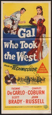 1d325 GAL WHO TOOK THE WEST Aust daybill '49 full-length stone litho of sexy Yvonne De Carlo!
