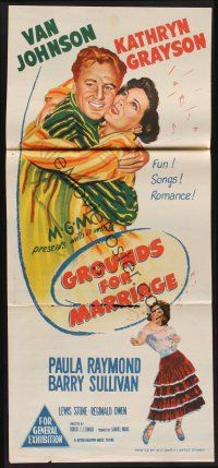 1d337 GROUNDS FOR MARRIAGE Aust daybill '51 stone litho of Van Johnson & Kathryn Grayson!