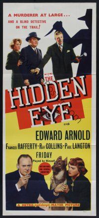 1d342 HIDDEN EYE Aust daybill '45 blind detective Edward Arnold and Friday the seeing eye dog!