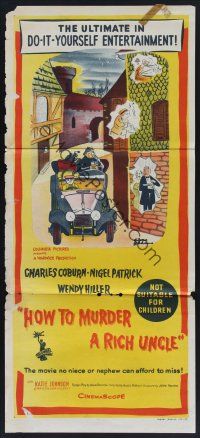 1d346 HOW TO MURDER A RICH UNCLE Aust daybill '58 Charles Coburn, art by Charles Addams!
