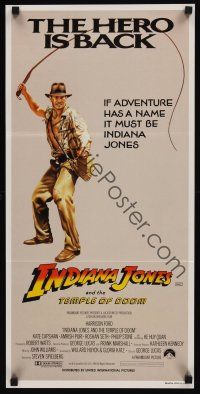 1d352 INDIANA JONES & THE TEMPLE OF DOOM Hero is Back style Aust daybill '84 art of Harrison Ford, the hero is back!