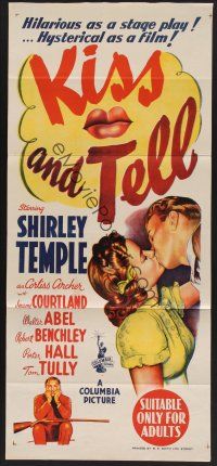 1d368 KISS & TELL Aust daybill '45 Jerome Courtland gets love and kisses from Shirley Temple!