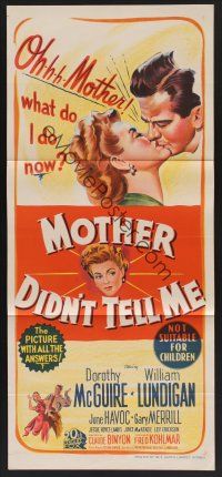 1d402 MOTHER DIDN'T TELL ME Aust daybill '50 Dorothy McGuire, William Lundigan