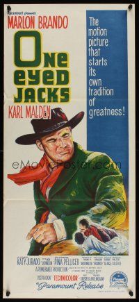 1d418 ONE EYED JACKS Aust daybill '61 great stone litho of star & director Marlon Brando!
