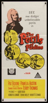 1d427 PERILS OF PAULINE Aust daybill '67 Rebellion Girl Pamela Austin dodges unbelievable perils!