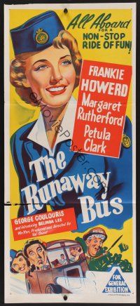1d450 RUNAWAY BUS Aust daybill '56 Margaret Rutherford, Frankie Howerd, wacky artwork!