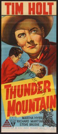 1d505 THUNDER MOUNTAIN Aust daybill '47 stone litho of Tim Holt, from the Zane Grey story!