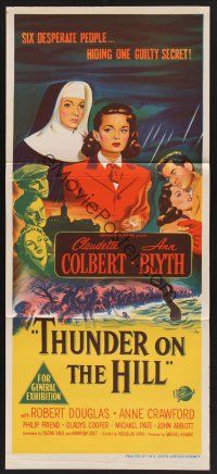 1d506 THUNDER ON THE HILL Aust daybill '51 Claudette Colbert, 6 people hiding one guilty secret!